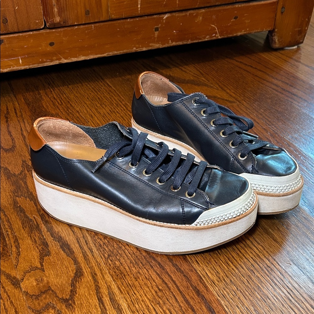 Flamingo Elegant Black and Tan Platform Sneakers, EU 36